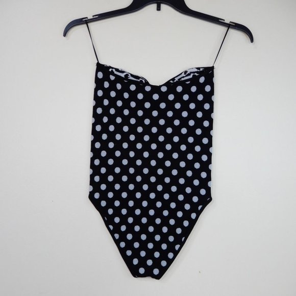 ZARA Polka Dot Strapless BODYSUIT Size M L Black White Ring Detail NEW w/ TAGS - Picture 8 of 9